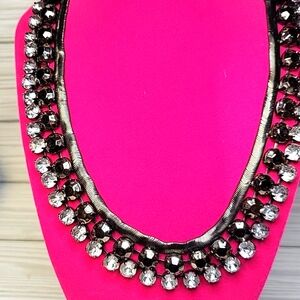 Dana Buchman Necklace Gunmetal Tone Black & Clear Rhinestones 18" + 2" Ext C18